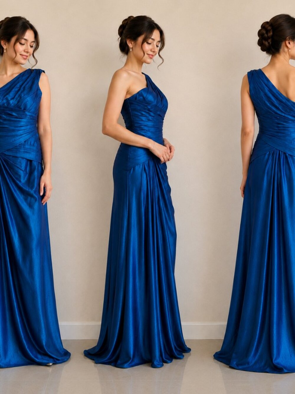 Princess Romy One Shoulder Prom Formal Dress | Pleated Draped Mock Wrap Gown - Picture 4 of 5